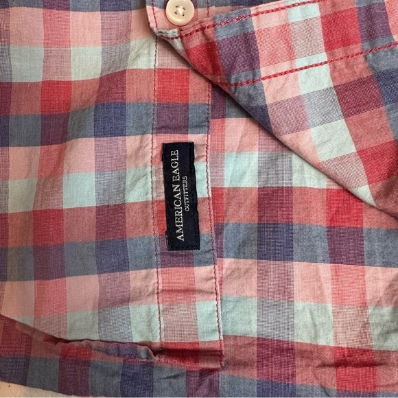 American Eagle Seriously Soft Plaid Button Down Shirt Red/Blue Long Sleeve S - Picture 3 of 8